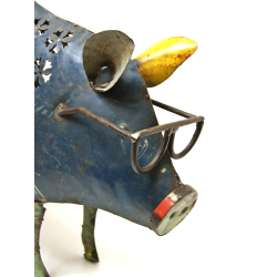 Świnka w Okularach Lampion Figurka metalowa z recyclingu
